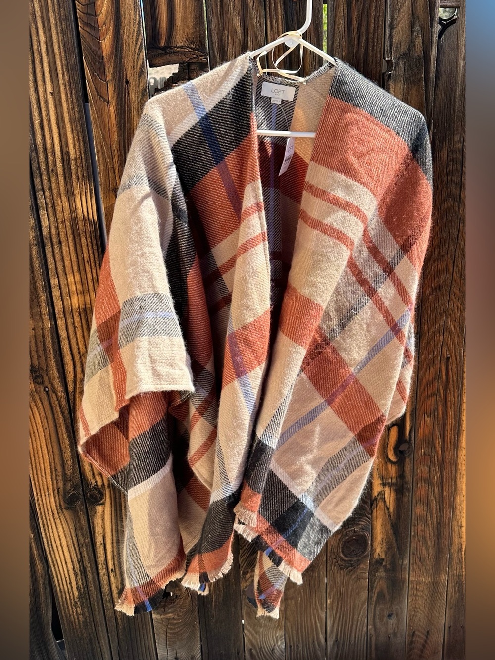 LOFT Plaid Open-Front shawl NWT